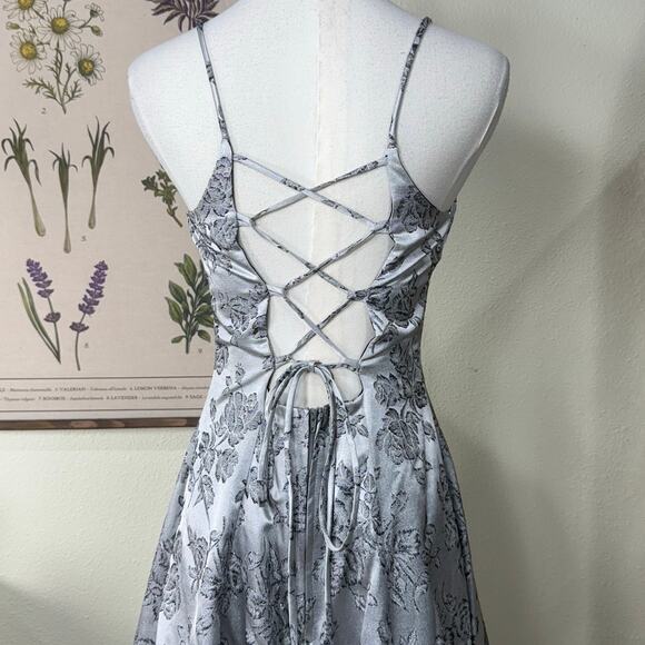 Vtg 90s Y2k Floral Lace Up Back Formal Dress Whimsigoth Romantic Goth Hoco M 7 - Picture 3 of 8